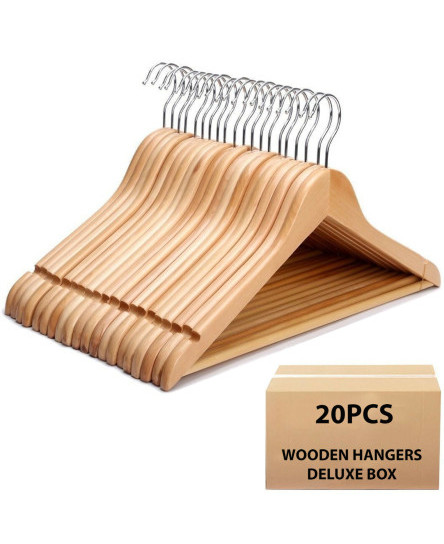 20-x-wooden-coat-hangers-suit-garments-clothes-wood-hanger-trouser-bar-set