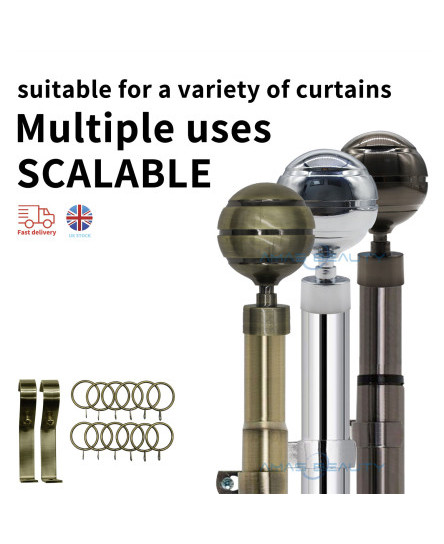 curtain-pole-extendable-metal-chrome-28mm-with-finials-rings-hooks-rod-fittings