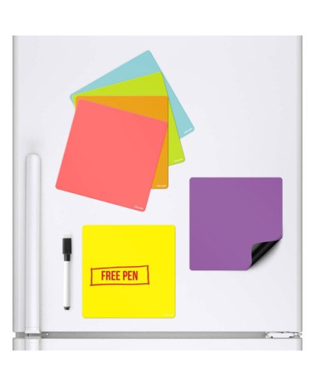 6x COLOURED SQUARES Magnetic Fridge Whiteboard Memo Board Drywipe Notice Board