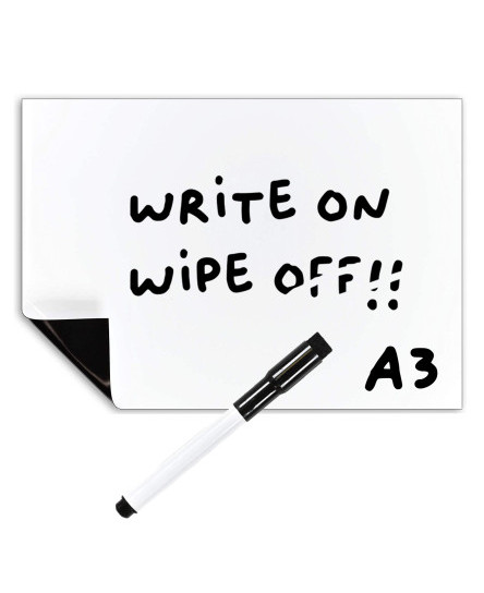 A3 Magnetic Whiteboard + Dry Wipe Pen, Large Dry Erase Fridge Notice Memo Board