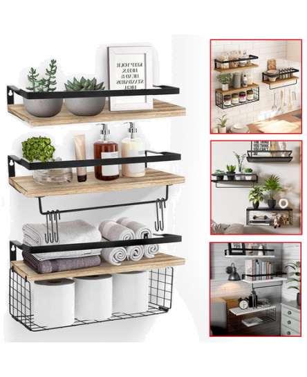 Set of 3 Floating Wall Shelves Picture Ledge Display Rack Book Hanging Shelf UK