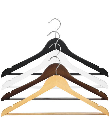 The Hanger Store™ Wooden Coat Hangers with Non Slip Bar for Suits, Trousers