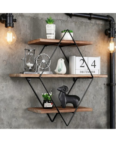 Wall Mounted Floating Shelves Wood Partition Storage Geometric Open Wall Rack UK