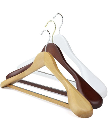 The Hanger Store™ Wooden suit coat hangers, broad ends and non slip trouser bar